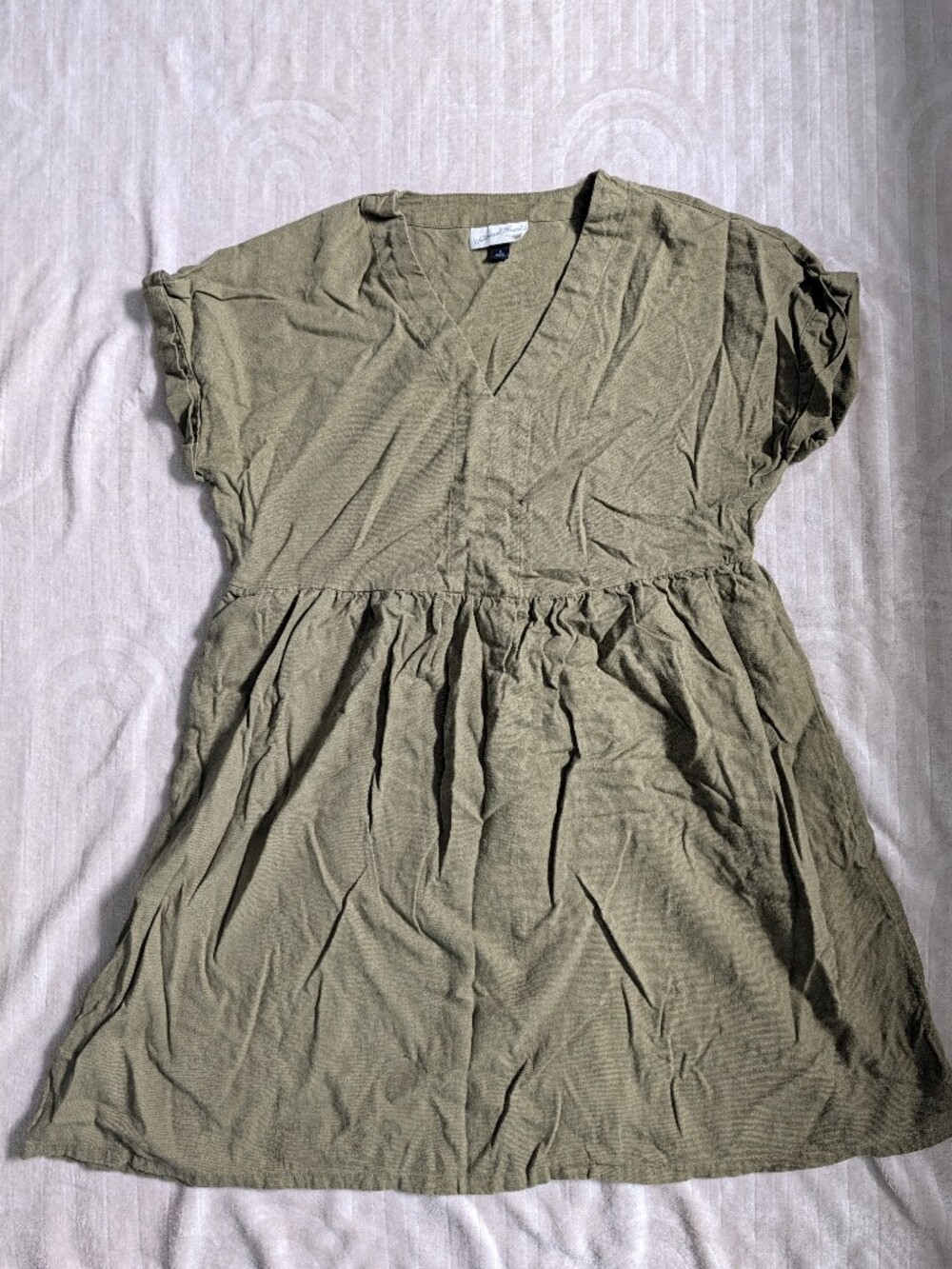 Universal Thread Olive V-Neck Gathered Mini Dress